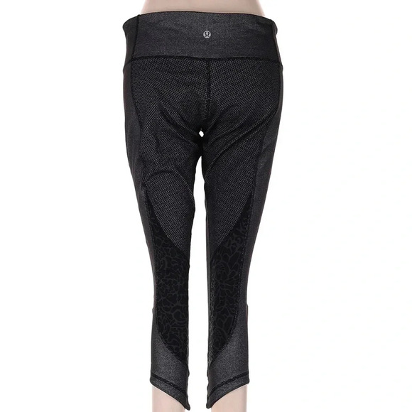 Lululemon Wunder Under Crop Pants Sashiko Diamond Dot Black Women's Size 8 - Picture 3 of 6